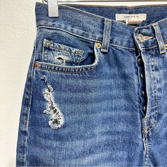Forever 21 Blue Distressed High Waisted Button Fly Boyfriend Jeans Size 24 - Picture 7 of 12